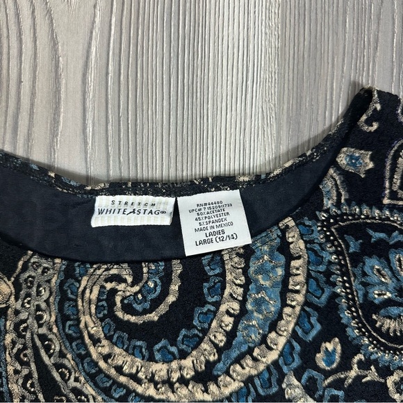 White‎ Stag Blue Metallic Paisley Sleeveless Tank Top Size L - Picture 3 of 6